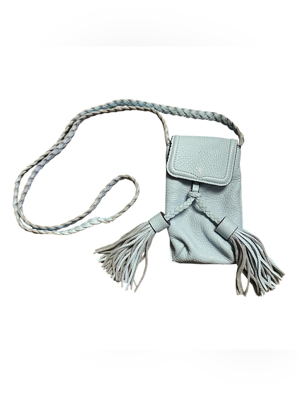 Rebecca Minkoff Isobel Leather Tassels Smartphone Crossbody Bag Light Blue